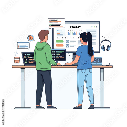 Two programmers collaborating on a software development project.
