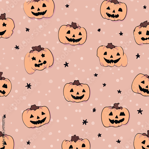 Beżowy wzór z dyniami na Halloween