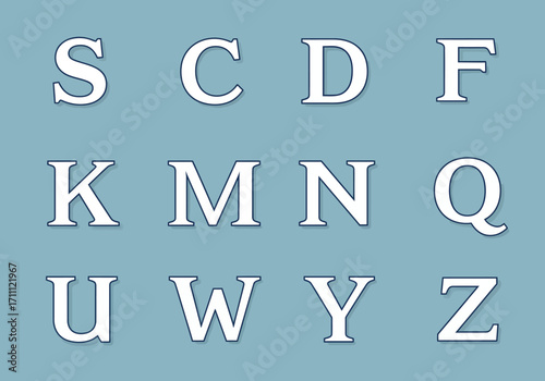 White Uppercase Letters S C D F K M N Q U W Y and Z.