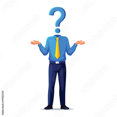 Businessman with a question mark instead of a head shrugging.