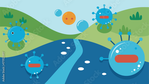 Bacterial Defense An illustration where nanobots neutralize harmful bacteria in the stream illustrating their protective capabilities.