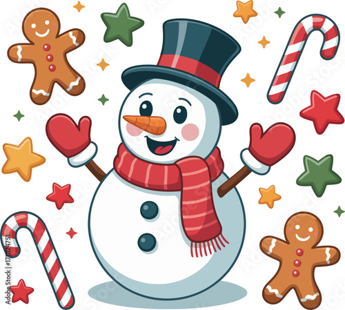 Cute cartoon a illustrator vector snowman
