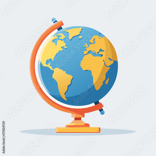 Flat vector globe icon for geography education.