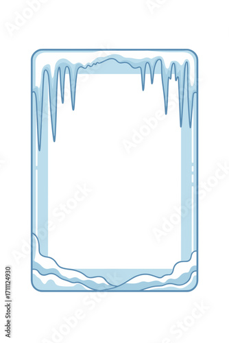Icicle photo frame with snowy background for winter moments and copy space