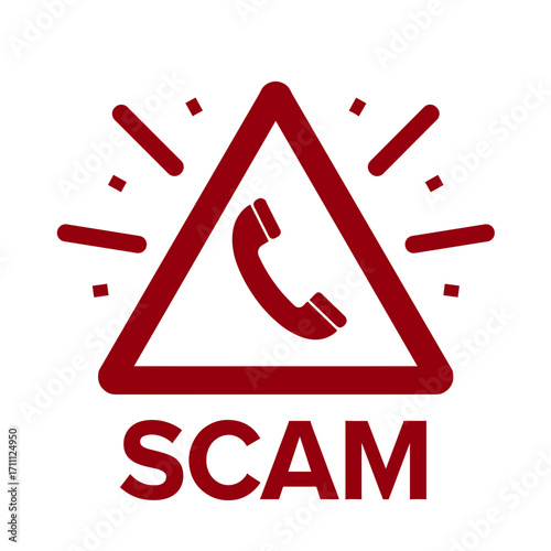 Warning sign for phone scams with bold lettering and graphic elements for alerting users