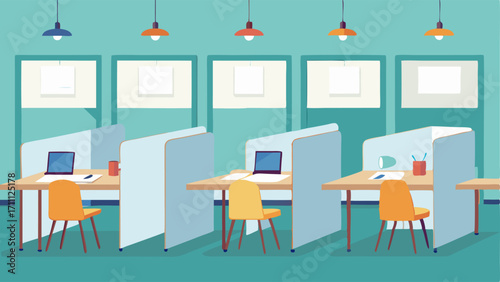 A quiet study room filled with individual cubicles and equipped with whiteboards and markers for students to brainstorm career ideas.