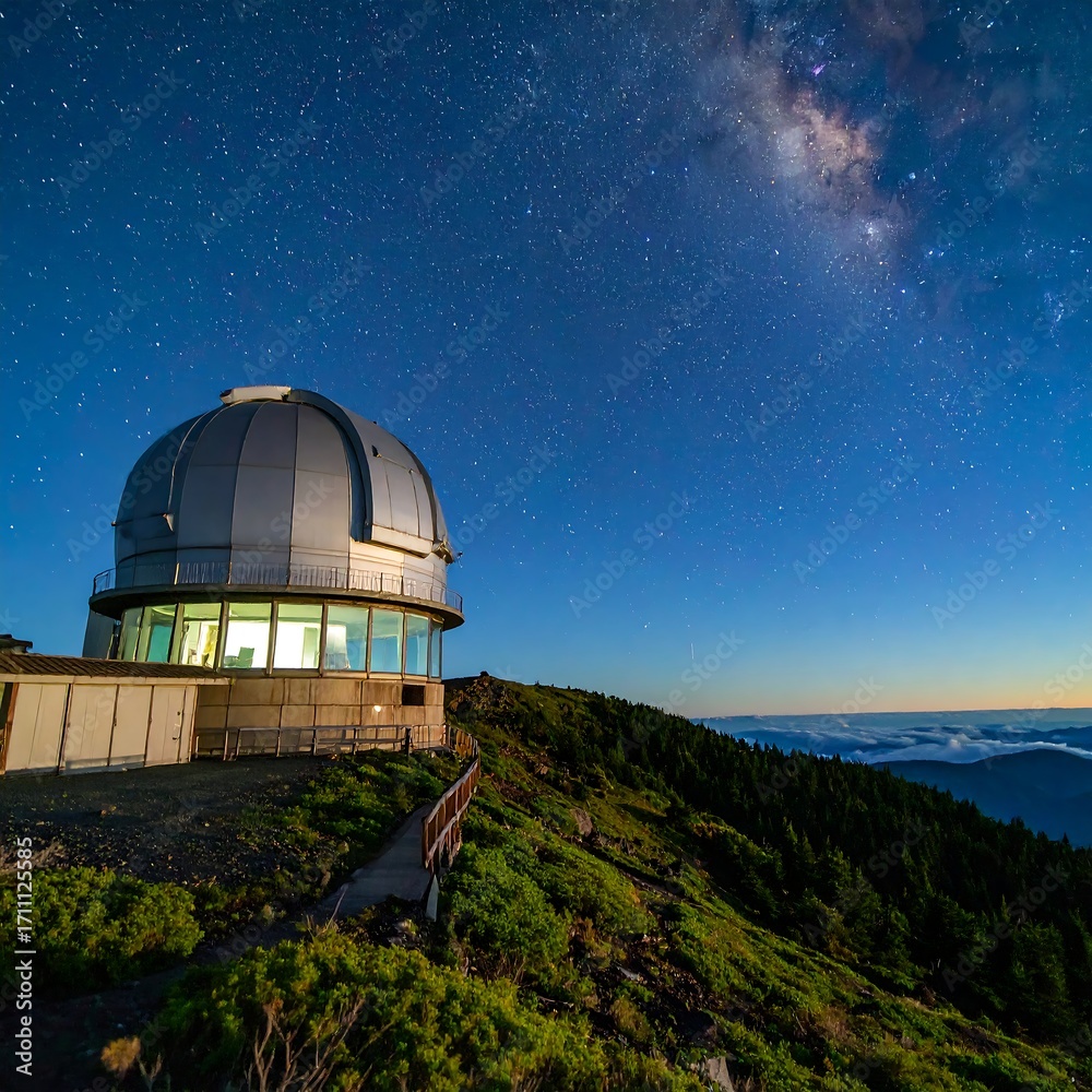 Obraz premium Observatory dome under a starry night sky with Milky Way