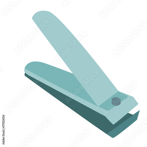 Blue nail clipper with silver blade, personal grooming tool illustration ideal for hygiene or beauty themes.


