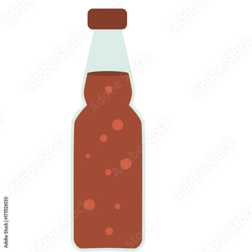 Brown soda bottle with red cap, classic beverage illustration perfect for drink or refreshment themes.

