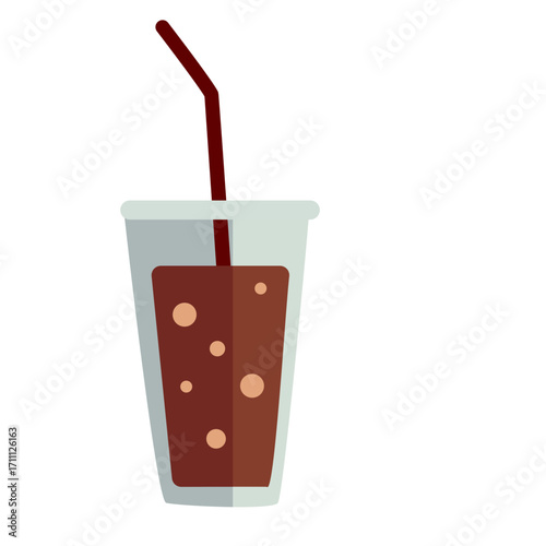 Brown chocolate drink with straw, refreshing beverage illustration ideal for coffee or dessert themes.

