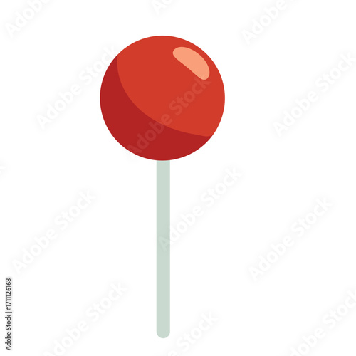 Red round lollipop on a stick, classic candy illustration perfect for kids or festive designs.