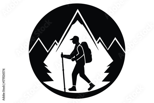 hiking silhouette vector icon