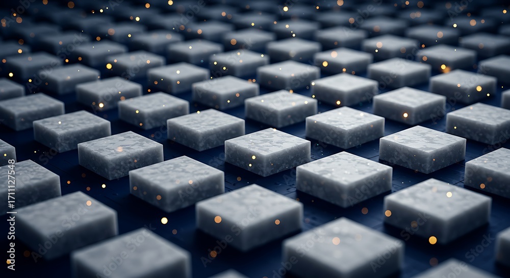 Obraz premium Abstract Gray Squares Pattern with Sparkling Golden Particles