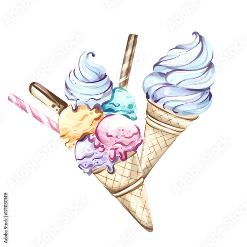Delightful summer ice cream cones bringing joy to sunny beach vacations and cheerful gatherings with friends and family during festive occasions near the ocean shore