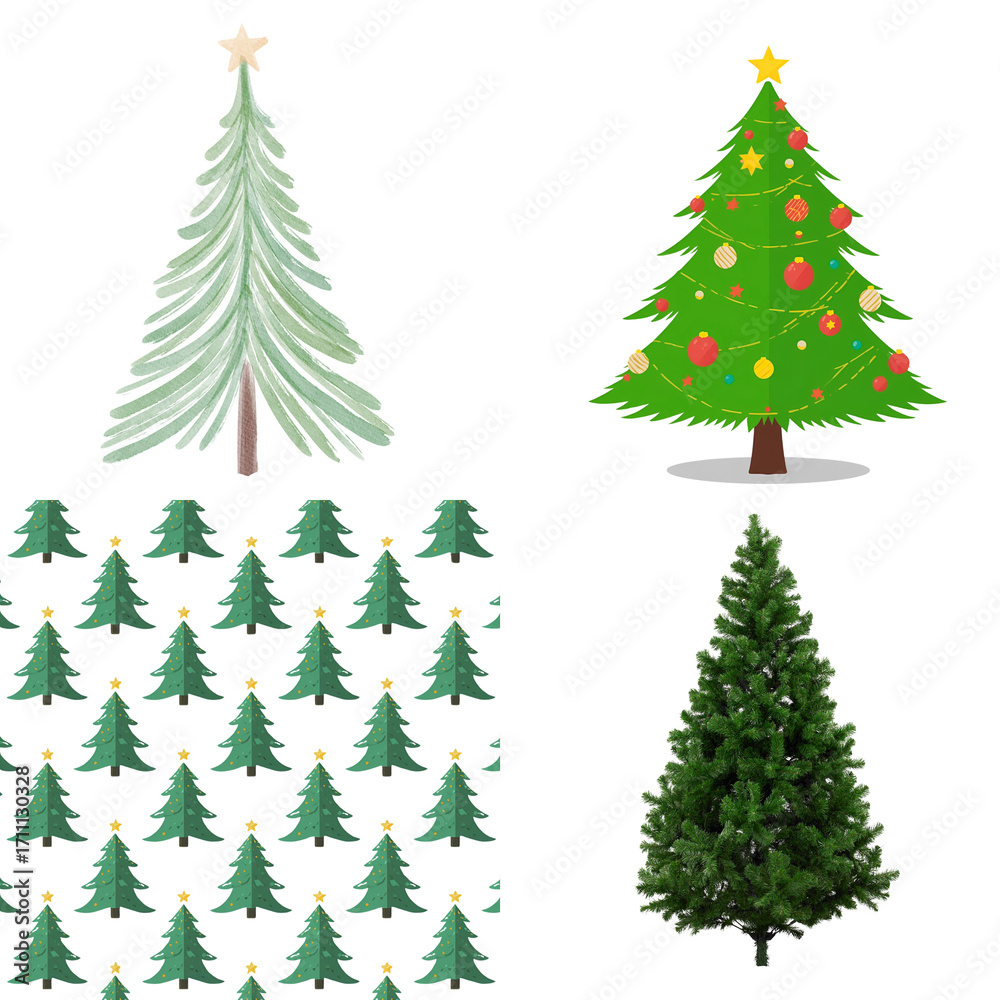 Obraz premium Christmas Tree PNG Pack – Festive Holiday Trees with Decorations