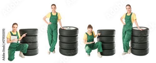 Set of female mechanic with...