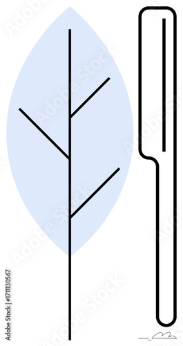 Blue leaf silhouette paired with a linear razor illustration representing harmony, eco-friendliness, and minimalism. Ideal for nature, sustainability, grooming, self-care, balance, simplicity