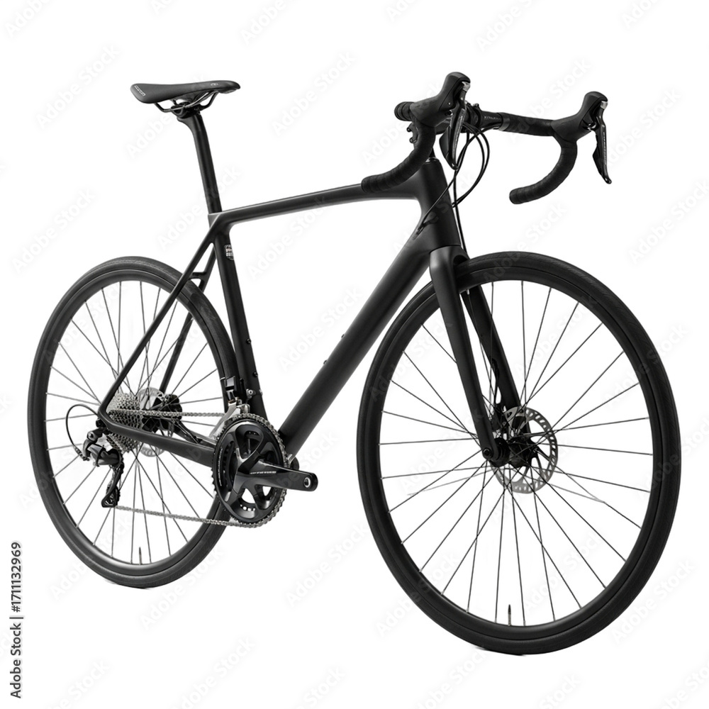 Obraz premium A modern black road bike with a sleek frame and disc brakes. PNG Transparent