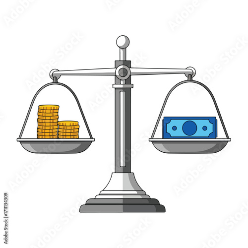 Balance Scale With Money and Coins Vector