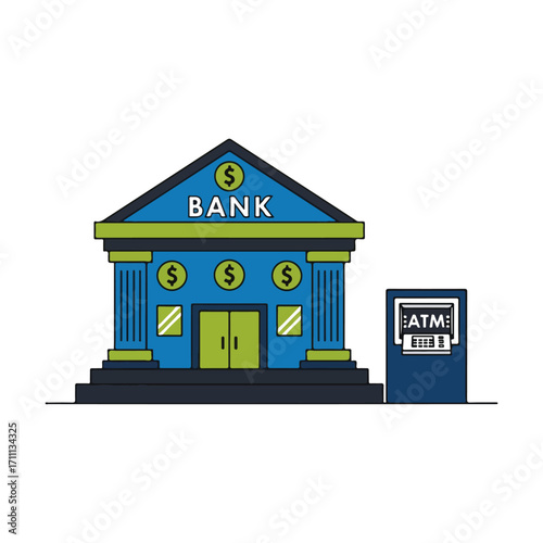 Banking Services Vector Illustration With Atm