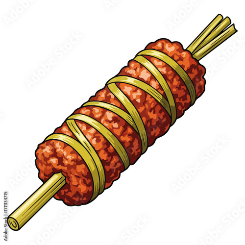 Grilled Food Skewer Wrapped Illustration