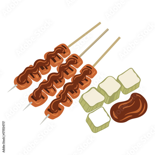 Grilled Meat Skewers With Side Dishes Illustration