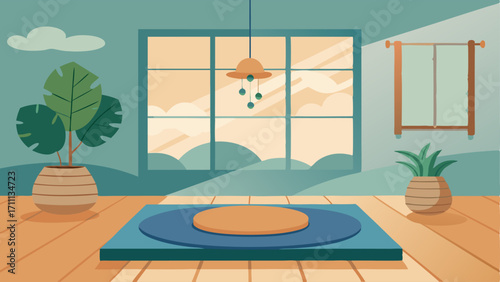 A meditation room with a floor cushion made from recycled plastic a wall hanging made from reclaimed fabric and natural light filtering in through the windows.