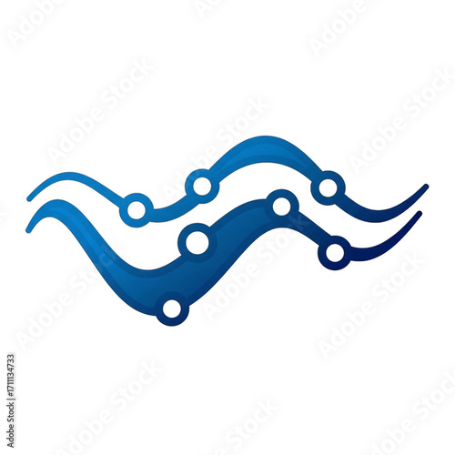 Abstract blue wave graph with connected nodes symbol. PNG Transparent