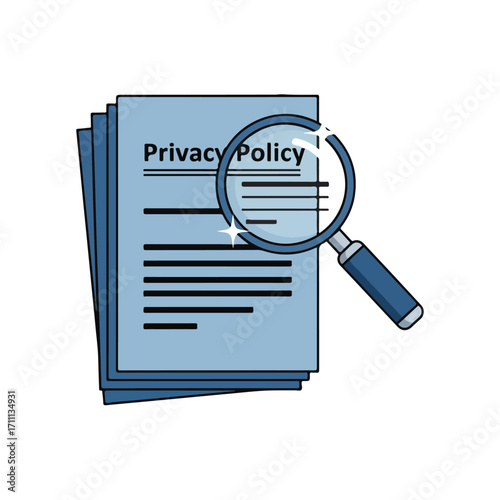 Privacy Policy Magnifying Glass Document Flat Design