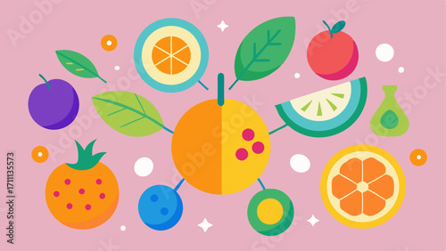 Collagen Boosting Ingredients A colorful display of natural ingredients known to support collagen production like vitamin C and peptides visually connecting them to skin health