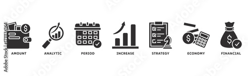 Sales Growth icon set illustration concept with icon of growth amount, analytic, period, increase, strategy, economy, financial