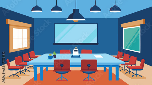 A large meeting room with a projector and conference table is available for group study sessions or community events.