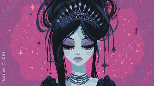 Stylized illustration of a beautiful gothic princess with a crown.