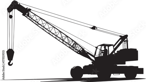 Black silhouette of a construction crane with operator heavy machinery industrial