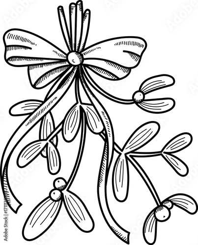 Christmas Mistletoe with Ribbon Bow Sketch