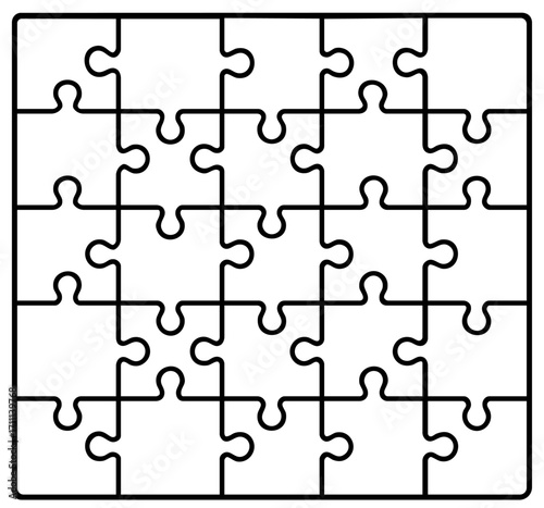 Square puzzle grid with interlocking jigsaw pieces outline, abstract game template