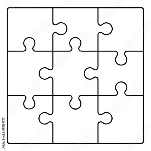 Kids jigsaw puzzle template with large simple pieces for children under 7, educational game outline
