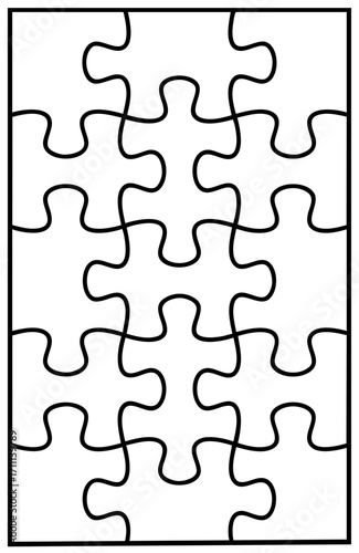 Vertical rectangular puzzle template with interlocking jigsaw pieces outline
