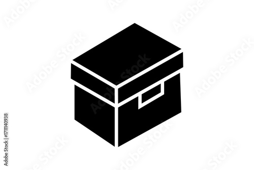 The box is depicted in an isometric view, with a lid on top and a small label area on the side, often representing storage, packaging, or organization.
