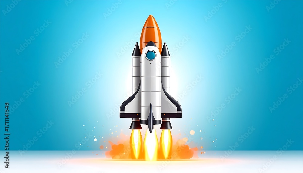 Obraz premium Space shuttle rocket launch, vibrant colors, stylized graphic