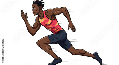 Dynamic Black Male Athlete Sprinting Fast with Determined Expression Isolated on Transparent Background