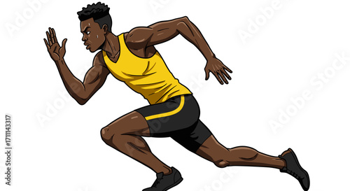 Energetic Black Athlete Sprinting Determination Power Motion Isolated on Transparent Background