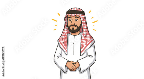 Smiling Arab Man Happy Expression Traditional Clothing Isolated Transparent Background