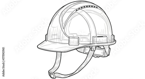 An illustration shows the technical drawing of a modern hard hat with ventilation.