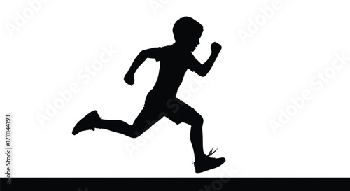 Silhouette of a young boy running with determination on a white background.