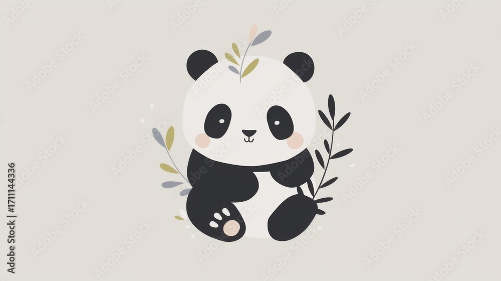 Naklejka premium Cute Panda Cartoons: Vector Illustrations of Baby Pandas & Puppies for Cards