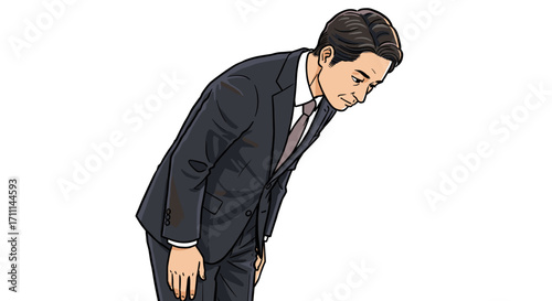 Business Person Bowing Respectfully Expressing Gratitude Appreciation Polite Greeting Isolated