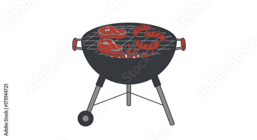 High-quality vector PNG image of meat grilling on a charcoal barbecue grill, perfect for restaurant menus, cookbooks, and food blogs. The image is detailed and visually appealing, ideal for various
