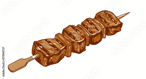 A vector illustration showcasing a delicious grilled meat skewer against a clean white background, perfect for culinary designs and food-related projects.