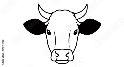 A simple, clean vector illustration of a cow's head, presented in black and white outline on a transparent background.